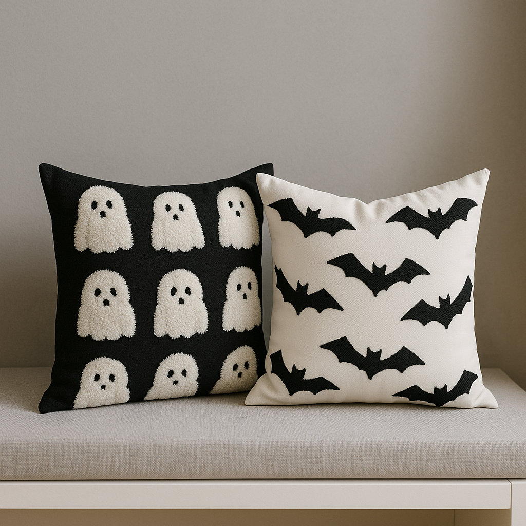 Fodera per Cuscino Halloween 20x20 – Decorazione Casa Fantasmi & Pipistrelli