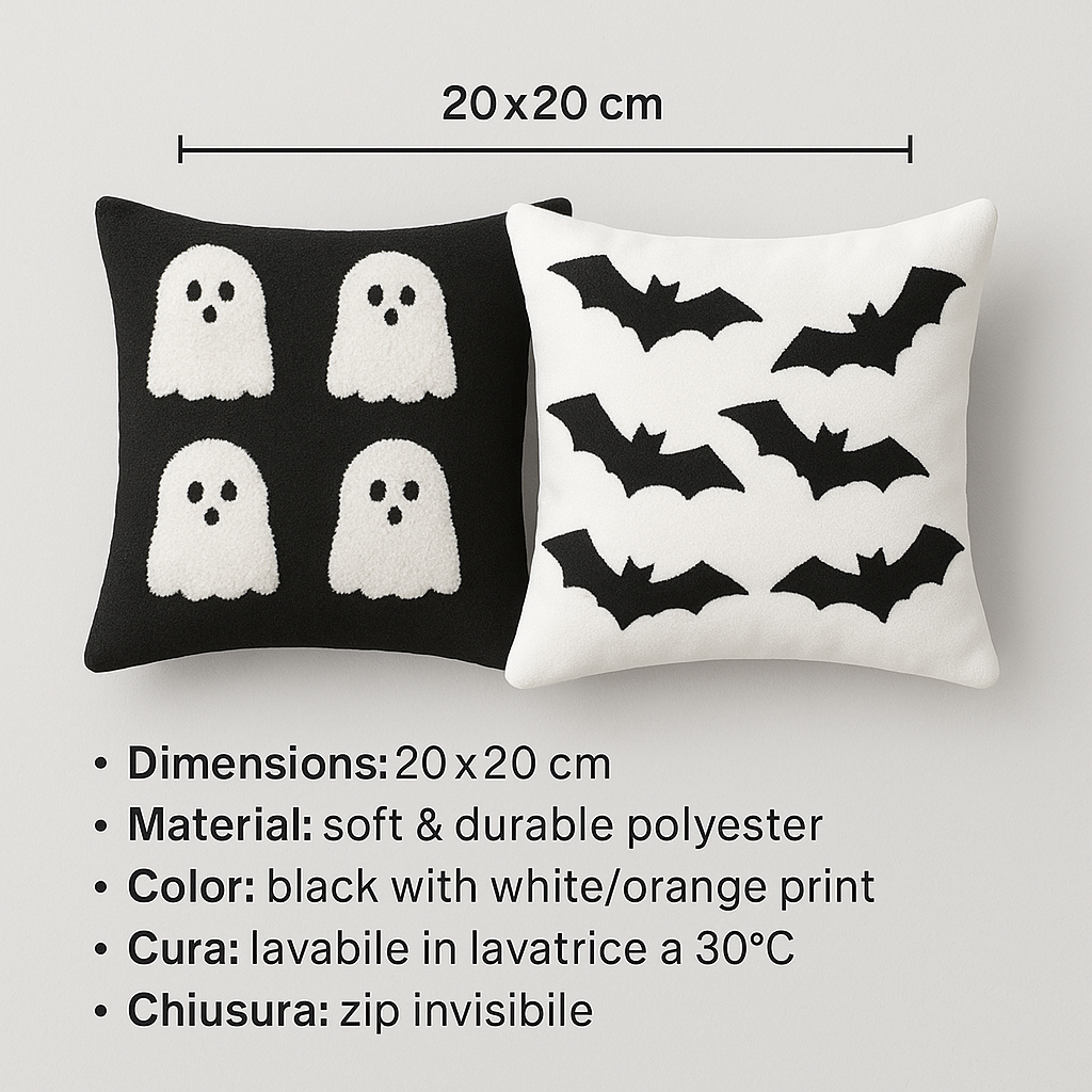 Fodera per Cuscino Halloween 20x20 – Decorazione Casa Fantasmi & Pipistrelli