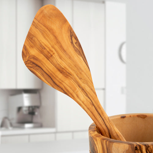 Set 5 Utensili da Cucina in Legno d’Ulivo con Portautensili – Artigianale ed Elegante